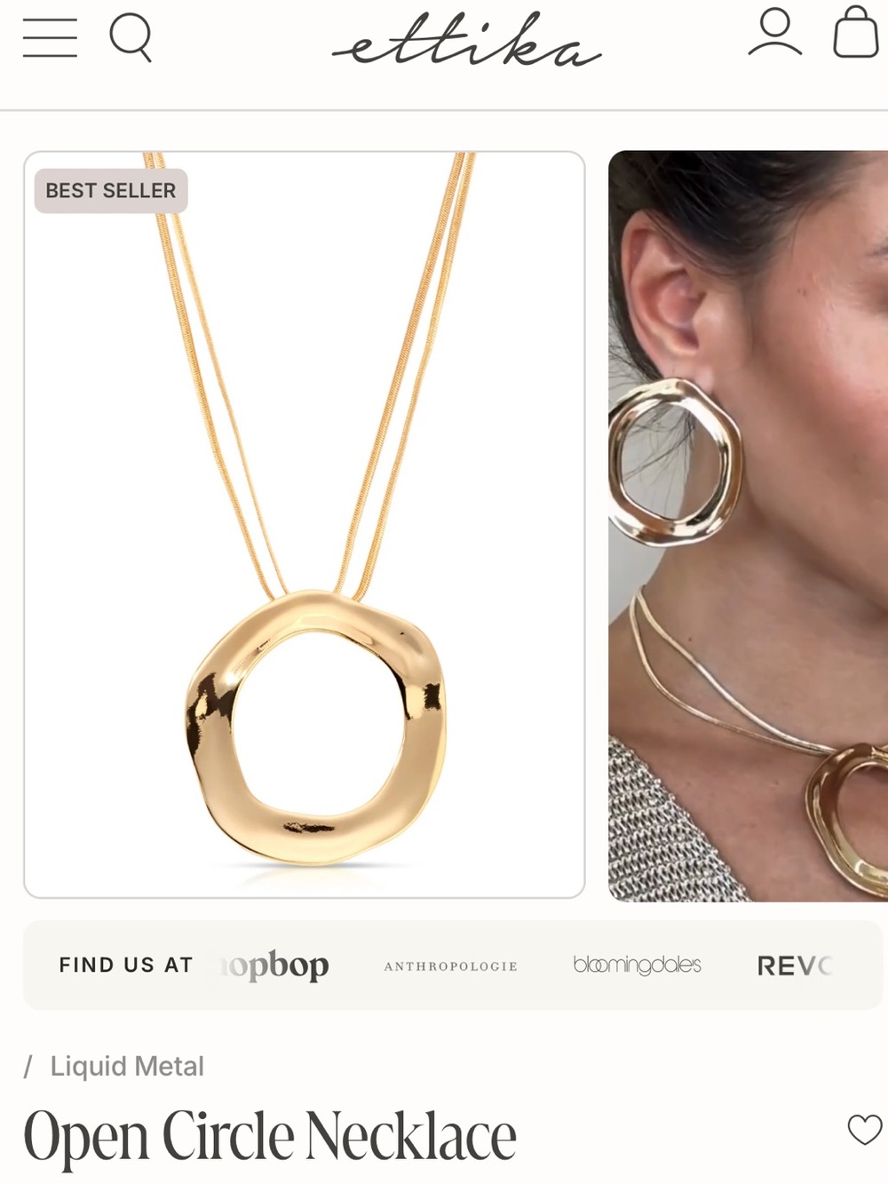 ettika Polished Gold Open Circle Pendant Necklace